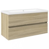 Cumpara ieftin Set mobilier de baie, 2 piese, ceramica si lemn prelucrat