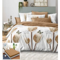 Lenjerie Pat Autumn Sx223, Bumbac, 6 Piese, Cu Elastic, Alb, Imprimeu, Maro