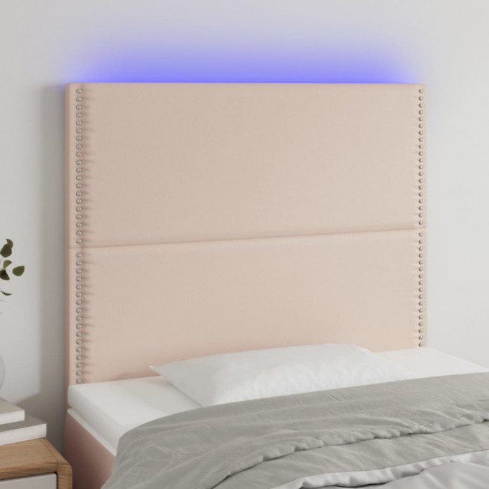Tablie de pat cu LED, cappuccino, 100x5x118/128 cm, piele eco GartenMobel Dekor