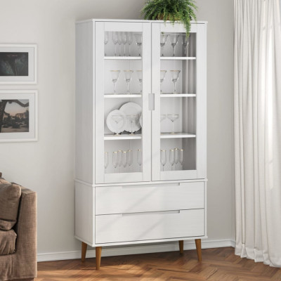 vidaXL Dulap cu vitrină, alb, 90x35x175 cm, lemn masiv de pin foto