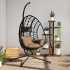 Gossi scaun suspendat tip ou, cu suport, taupe, ratan si otel