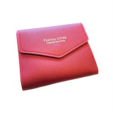 Portofel Dama Piele PU Rosu, Model Scurt Minimalist, Stil Coreean, Compartimente Carduri