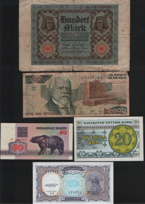 Set 5 bancnote de prin lume adunate (cele din imagini) #207