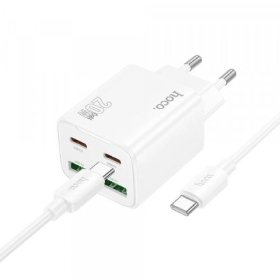 Incarcator Retea Cu Cablu USB-C HOCO N55, 20W, 3A, 2 x USB-A - 2 x USB-C, Alb foto