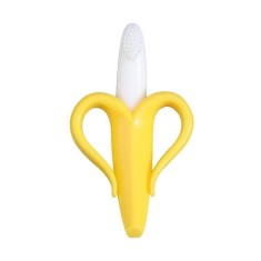 Jucărie de dentiție pentru bebeluși &ndash; Banană cu m&acirc;nere, din silicon non-toxic, fără BPA