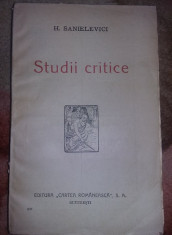 carte veche,STUDII CRITICE,H.SANIELEVICI,Ed.CARTEA ROMANEASCA,Ate.SFETEA,T.GRAT foto