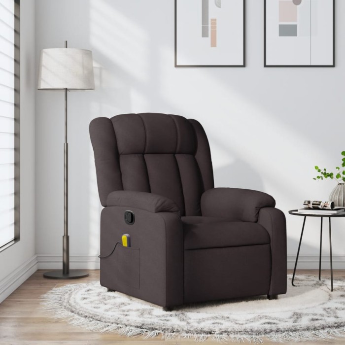 vidaXL Fotoliu de masaj rabatabil, maro &icirc;nchis, material textil
