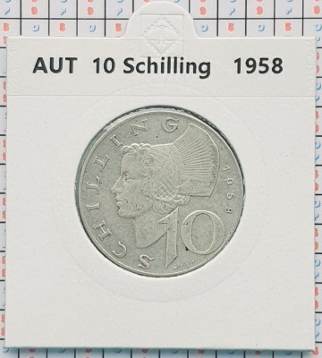 Austria 10 schilling 1958 argint - km 2882 - cartonas personalizat - D20303 foto