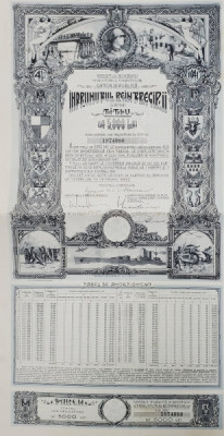 IMPRUMUTUL REINTREGIRII DIN 1941 - TITLU DE 5.000 LEI , DESENAT DE PICTORUL GH. CHIROVICI foto