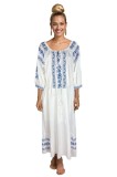 Rochie dama S25 alb/albastru , marimea 3XL, Bumbac