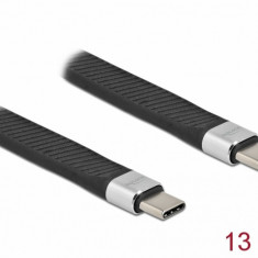 Cablu USB 3.2 Gen2 type C la USB Type C FPC Flat 13cm PD 5A E-Marker, Delock 86939