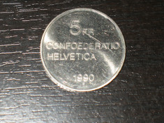 Moneda comemorativa 5 franci Elvetia 1990, Keller, stare foarte buna foto