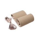 Husa volan auto piele perforata premium cu ac si ata bej marime M 38 cm Cod: LUXFST01