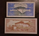 Lot 2 bancnote Bhutan - 1 si 5 Ngultrum 1990