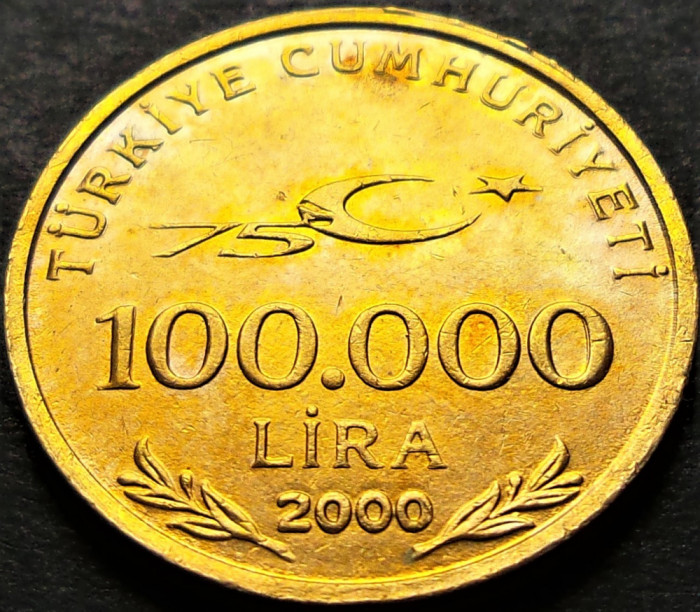 Moneda aniversara 100000 LIRE - TURCIA, anul 2000 *cod 1761 B = A.UNC+