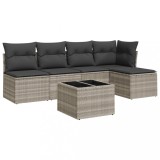 Set canapele de gradina cu perne, 6 piese gri deschis poliratan