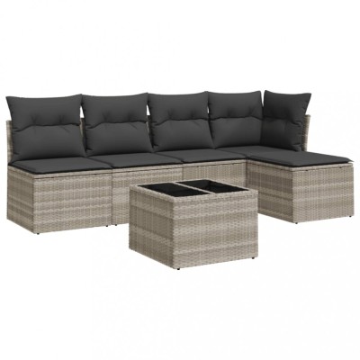 Set canapele de gradina cu perne, 6 piese gri deschis poliratan foto