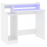 Birou cu lumini LED, alb, 97x90x45 cm lemn compozit, DKD Home Decor