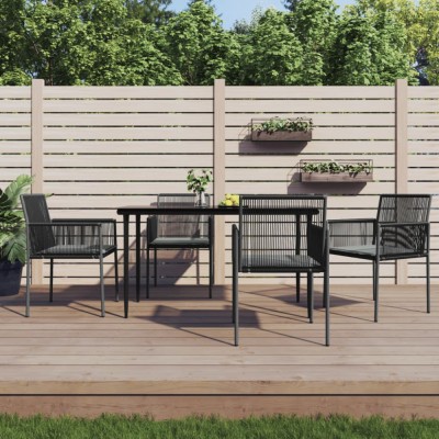 Gossi scaune gradina cu perne 4 buc. negru 54x60,5x83,5 cm poliratan foto