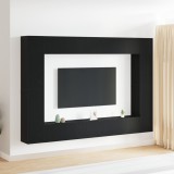 Set Cabinet TV vidaXL 8 Piese Montat pe Perete Stejar Negru Lemn Ingineresc, Cabinete TV Montate pe Perete vidaXL - 2 buc Stejar Negru, 30.5x30x90 cm,