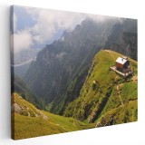 Tablou canvas Cabana Caraiman, Bucegi, Romania albastru, verde 1153 Tablou canvas pe panza CU RAMA 60x90 cm