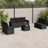 Cumpara ieftin Set mobilier de grădină cu perne, 8 piese, negru, poliratan