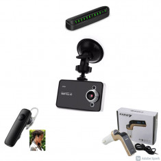 Kit auto: camera video + modulator FM + suport numar telefon + casca bluetooth
