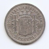 Spania 2 Pesetas 1869 - Argint 10g/835, 27 mm, KM-654
