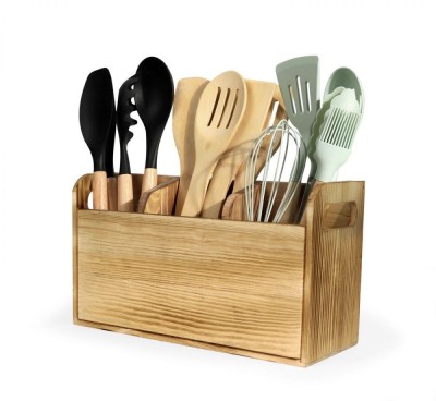 Organizator Ustensile Lemn, 3 Compartimente - 30x11x17 cm foto