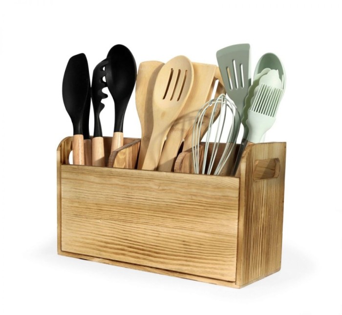 Organizator Ustensile Lemn, 3 Compartimente - 30x11x17 cm