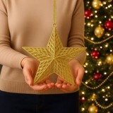 Ornament Stea de Crăciun Glitter Bej 18cm, CMCLASS