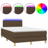 Cumpara ieftin Pat cu arcuri, saltea si LED, maro inchis, 120x200 cm, textil