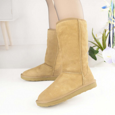 Cizme Tip Ugg De Dama Din Piele Naturala 2363 Khaki foto