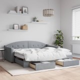 Cumpara ieftin Pat de zi cu extensie și sertare, gri deschis, 90x190cm, textil