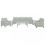 vidaXL Set de canapele cu perne, 3 piese, gri deschis, catifea