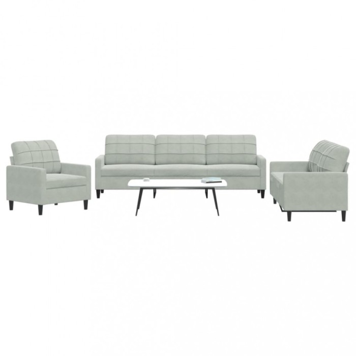 vidaXL Set de canapele cu perne, 3 piese, gri deschis, catifea