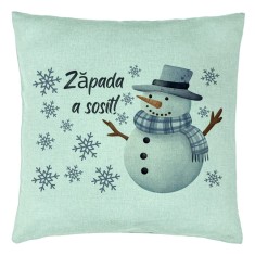 Perna Decorativa de Craciun Om de Zapada si Text 2, 40x40 cm, Verde Menta, Husa Detasabila, Burduf foto