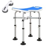 HOMCOM Taburet de Duș Reglabil pe &Icirc;nălțime cu M&acirc;ner cu Ventuză și Picioare Antiderapante, 48,5x33x39-51,5 cm, Albastru | Aosom Romania