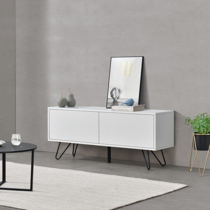 Comoda Bollebygd W cu 2 usi Push-Open alb/negru [en.casa] HausGarden Leisure