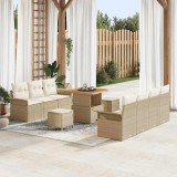 VidaXL Set de canapele pentru grădină cu 10 piese, cu perne, bej, din ratan sintetic și lemn de acacia