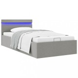 Cumpara ieftin Cadru pat hidraulic ladă&amp;LED gri deschis 100x200 cm textil
