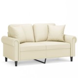 Canapea cu 2 locuri cu pernute, crem, 120 cm, piele ecologica