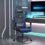 Scaun Gaming Masaj vidaXL, Suport Picioare, Piele Eco, Negru/Albastru, Inclinare, Pivotant, Reglabil, Confortabil