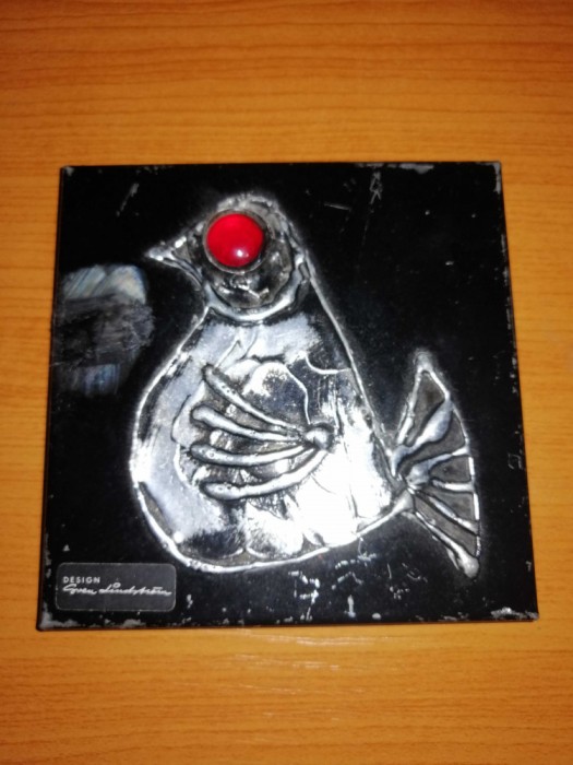 Placa metalica perete vintage pasare Sven Lindstr&ouml;m Lindstrom Suedia