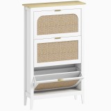 HOMCOM Dulap pentru &icirc;ncălțăminte 21 perechi boem cu 3 sertare rabatabile, uși cu efect cannage ratan, 80 x 24 x 131 cm, alb | Aosom Romania