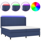 Cumpara ieftin Pat cu arcuri, saltea si LED, albastru, 200x200 cm, textil