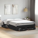 VidaXL Cadru de pat cu sertare, negru, 120x190 cm, lemn prelucrat