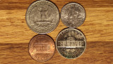 SUA / USA -set de colectie 4 monede diferite 4 presedinti- 1 cent 5 10 25 cents