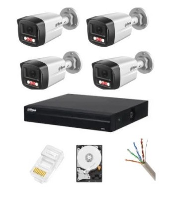 Sistem supraveghere complet Dahua 4 camere IP 4 MP Dual Light IR 30m WL 30m Microfon NVR 4 canale HDD si accesorii instalare incluse SafetyGuard Surve foto