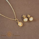 Set bijuterii placate cu aur - perle eco cu aspect de luna plina